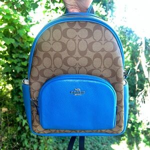 NWT COACH Court Backpack CJ593 In Khaki/Racer Blue Signature Canvas Authentic
